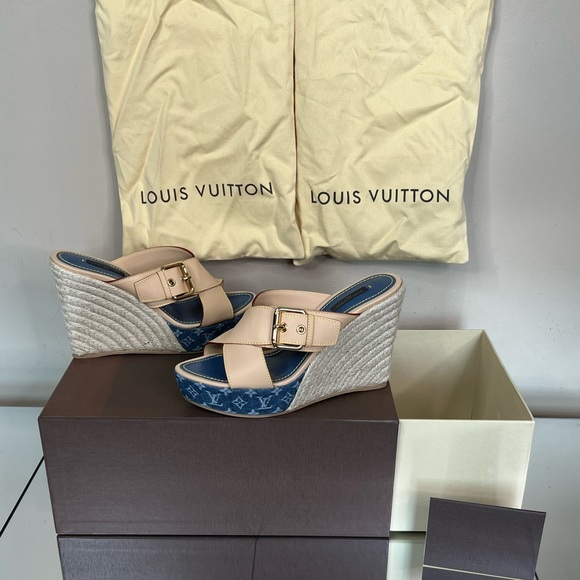 Louis Vuitton Denim Leather Wedge Sandal - Picture 13 of 15